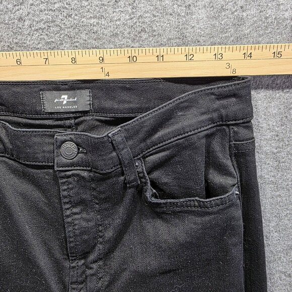 7 For All Mankind Jeans Womens 27 Black High Waist Slim Kick Distressed Ripped - Picture 9 of 12
